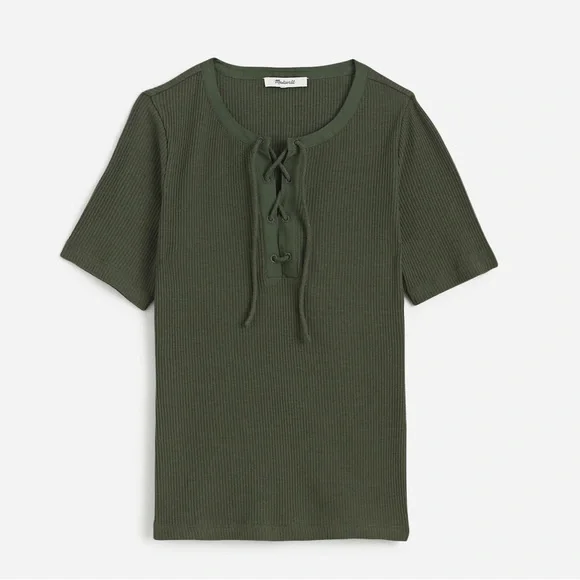 Madewell Olive Green Lace-Up Top - Picture 1 of 7